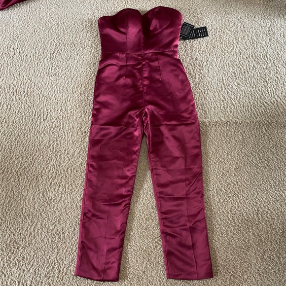 NWT Lover in Paris Satin Jumpsuit Detachable Waist Cape Pants Dress burgundy - Picture 3 of 8